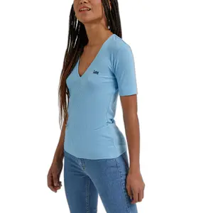 T-shirt de pescoço em v das mulheres Lee image-2