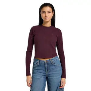 T-shirt de mangas compridas em malha canelada para mulheres Lee image-0