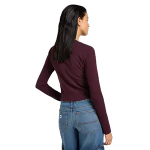 T-shirt de mangas compridas em malha canelada para mulheres Lee image-1