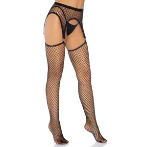 Woman's Fishnet Tights with Ring Suspender Leg Avenue image-1