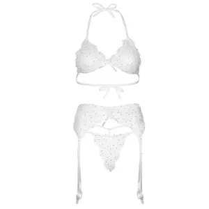 Lace Bra + Thong and Suspender Belt Woman Leg Avenue