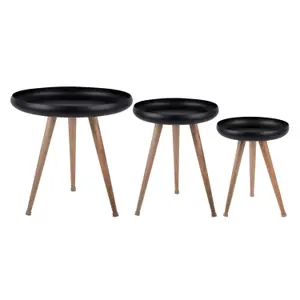 Set of 3 mango wood metal side tables Leitmotiv Tripod image-0