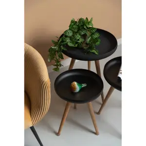 Set of 3 mango wood metal side tables Leitmotiv Tripod image-3