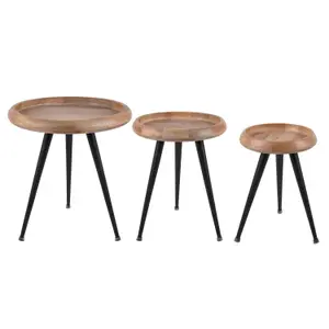 Set of 3 mango wood metal side tables Leitmotiv Tripod image-0