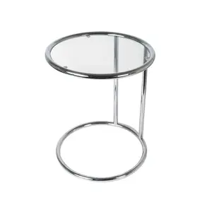 Glass side table with chromed steel Leitmotiv image-0