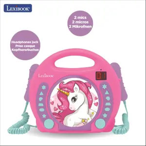 Kit de musique lecteur CD portable + 2 microphones coloris Licorne Lexibook image-3