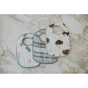 Set of 3 cotton muslin baby bibs Little Unicorn Bison image-4