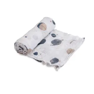 Cotton muslin photo blanket with baby step cards Little Unicorn Planetary image-0