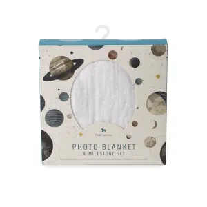 Cotton muslin photo blanket with baby step cards Little Unicorn Planetary image-1