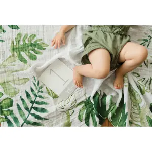 Cotton muslin photo blanket with baby step cards Little Unicorn image-0