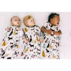 Lightweight baby sleeping bag in cotton muslin Little Unicorn Woof image-3