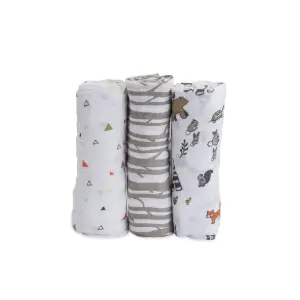 Set of 3 cotton baby swaddling towels Little Unicorn Amis de la forêt image-0