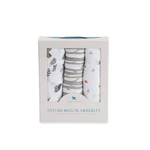 Set of 3 cotton baby swaddling towels Little Unicorn Amis de la forêt image-1