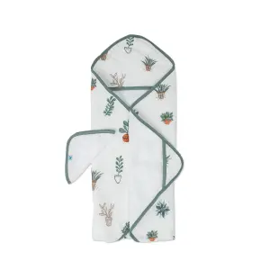 Cotton muslin-lined bath cape and baby washcloth Little Unicorn image-0