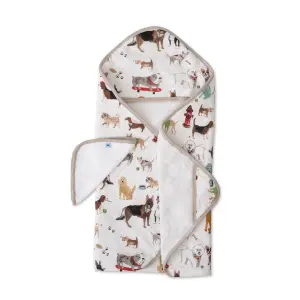 Cotton muslin-lined bath cape and baby washcloth Little Unicorn Woof image-0