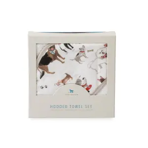 Cotton muslin-lined bath cape and baby washcloth Little Unicorn Woof image-1