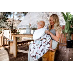 Cotton muslin-lined bath cape and baby washcloth Little Unicorn Woof image-3