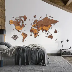 World Map Wall Decoration LosokaWood 3D Wzór 12
