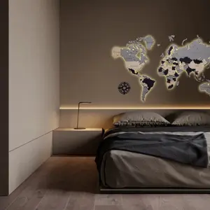 World Map Wall Decoration with LED Backlight LosokaWood 3D Wzór VIII