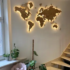 World Map Wall Decoration with LED Backlight LosokaWood 3D Wzór VI