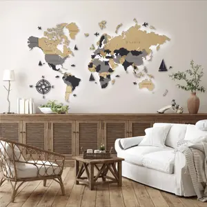 World Map Wall Decoration with LED Backlight LosokaWood 3D Wzór V