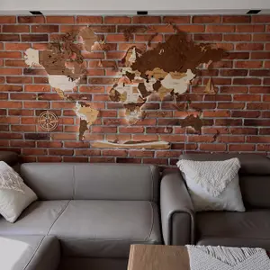 World Map Wall Decoration with LED Backlight LosokaWood 3D Wzór IV