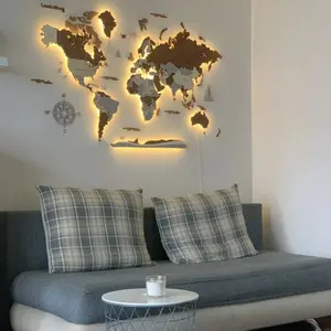 World Map Wall Decoration with LED Backlight LosokaWood 3D Wzór III