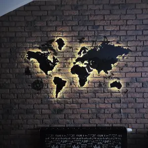 World Map Wall Decoration with LED Backlight LosokaWood 3D Wzór XX