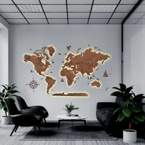 World Map Wall Decoration with LED Backlight LosokaWood 3D Wzór I