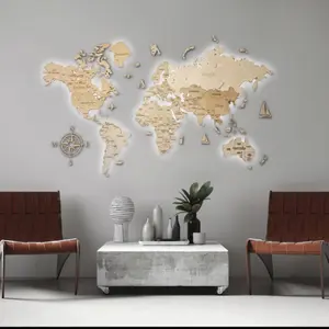 World Map Wall Decoration with LED Backlight LosokaWood 3D Wzór XIX