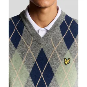 Pulôver de lã de carneiro com decote em V Lyle & Scott Blend Arygle image-3