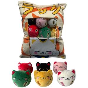 651aut057-children-s-plush-toy-lyo-japan-bag-maneki-neko-x6-multicolour-11-5-cm