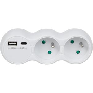 Multiprise 2 ports avec USB Maclean Energy MCE339