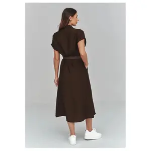 Belted Midi Shirt Dress Women Makadamia image-2