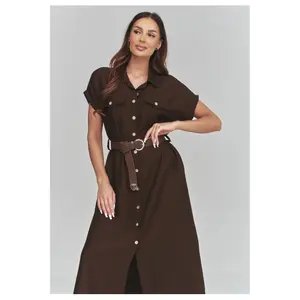 Belted Midi Shirt Dress Women Makadamia image-1