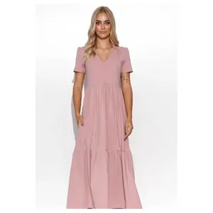 Abito lungo con scollo a V in maglia donna Makadamia image-2