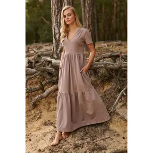 Abito lungo con scollo a V in maglia donna Makadamia image-2