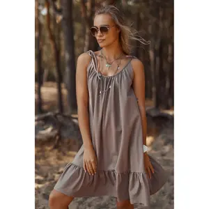 Short dress with tied straps for women Makadamia image-1