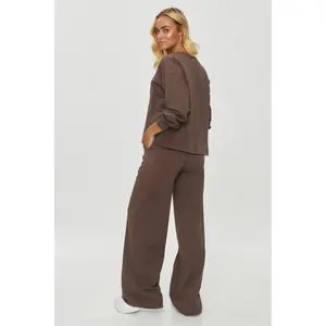 Women’s sweatshirt and wide-leg pants set Makadamia image-1
