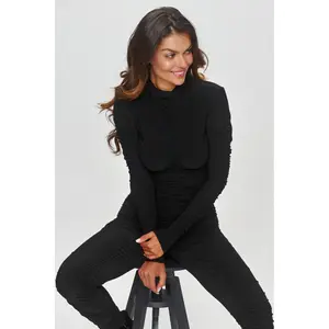 Conjunto ajustado con efecto drapeado mujer Makadamia M852 image-3
