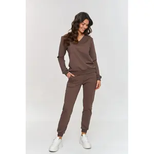 Damen Sweatshirt mit V-Ausschnitt und Jogginghose Set Makadamia image-1