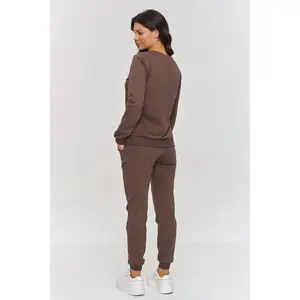 Damen Sweatshirt mit V-Ausschnitt und Jogginghose Set Makadamia image-2