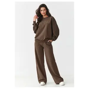 Women's sweatshirt and wide-leg trousers set Makadamia image-1