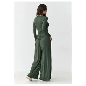 Women's long sleeve t-shirt and trousers set Makadamia image-2