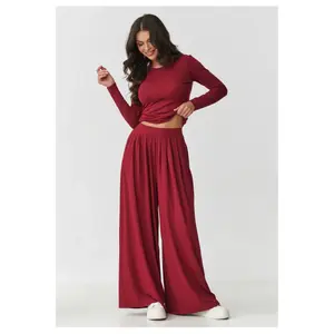 Long-sleeve t-shirt and wide leg trousers for women Makadamia image-1