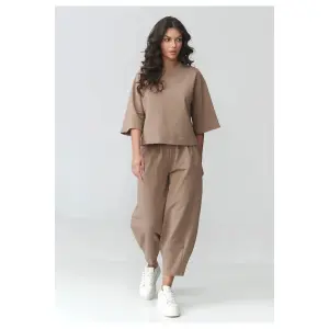 Women's T-shirt and Puff Pants Set Makadamia image-2