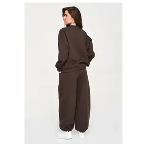 Conjunto de chándal con sudadera oversize y pantalón ancho mujer Makadamia M947 image-3