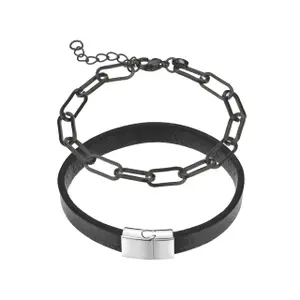 Genuine leather/stainless steel bracelet Marc Lauder image-0
