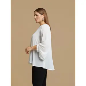 Women's Long Sleeve Crepe Blouse Mat Fashion image-4