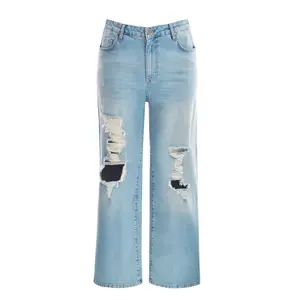 Worn Detail Jeans for Women Mat Fashion Wide Leg image-0